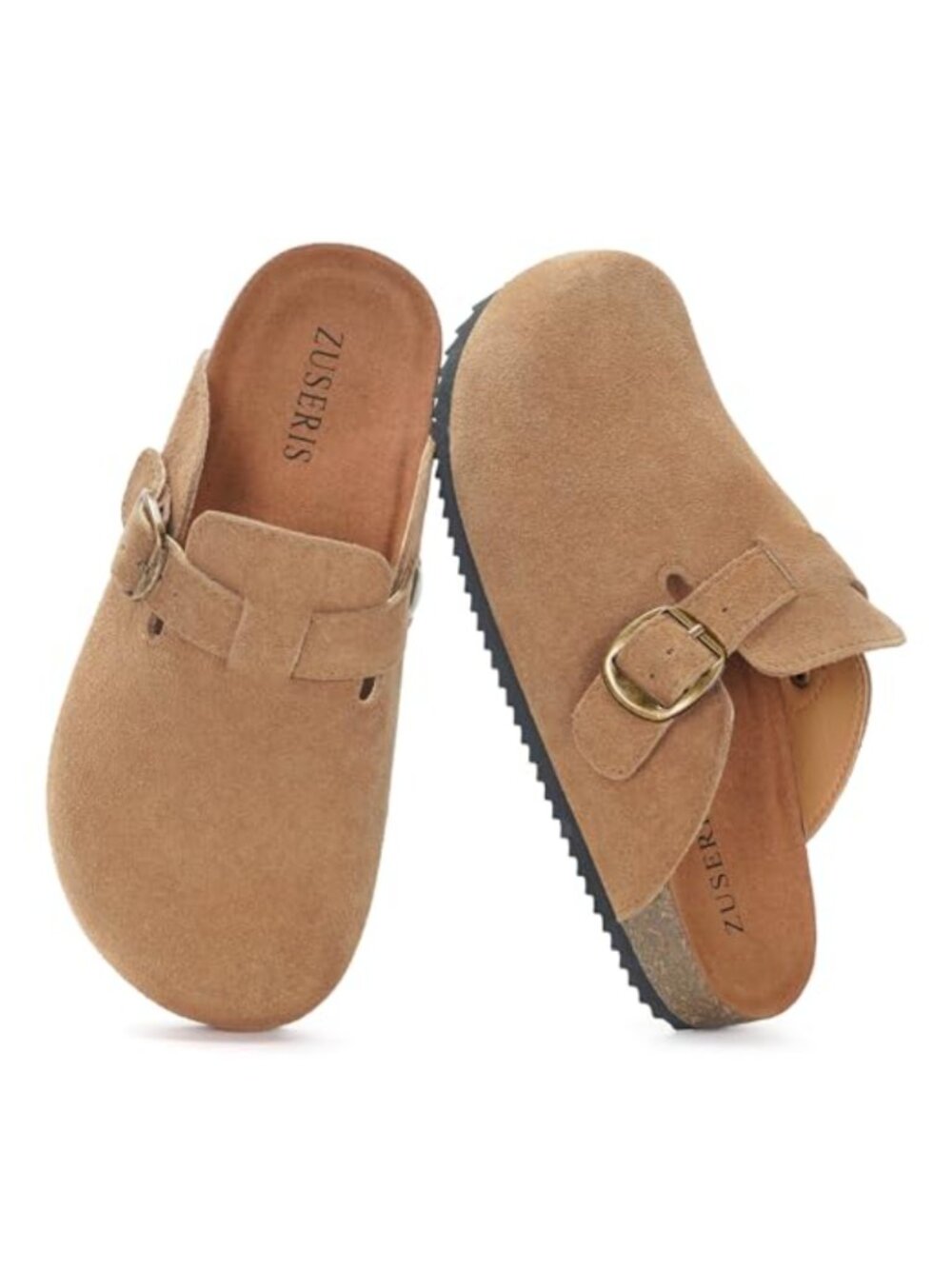 Kids Suede Clogs with Cork Footbed and Adjustable Buckle